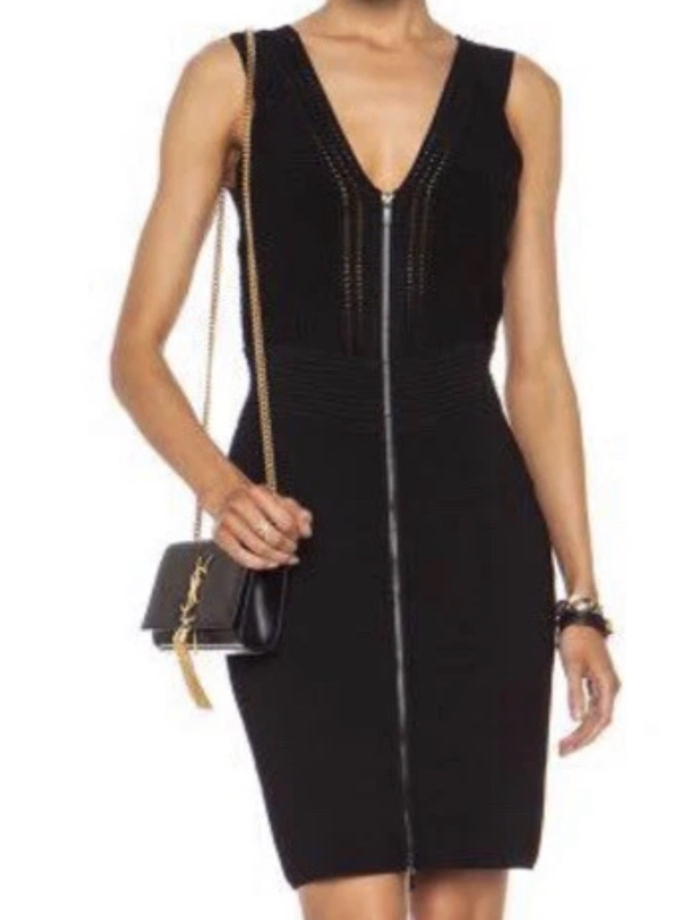 Diane Von Furstenberg Black Textured Zip-Front Dress